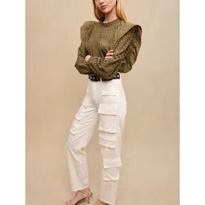 MAJE Women's White 100% Cotton Multiple Pockets Cargo Trousers Pants Size 40